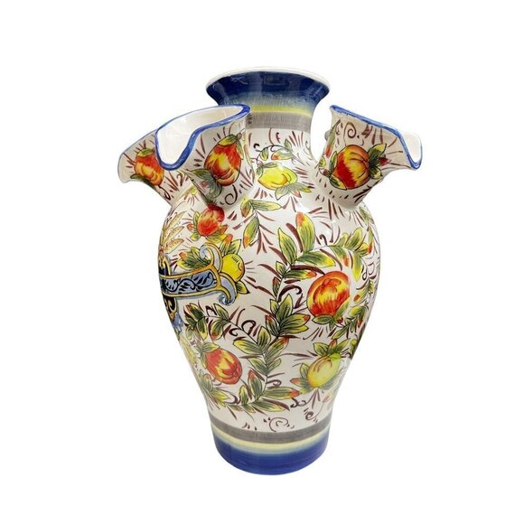 Vintage 6-neck round hand-painted ceramic vase - Picture 4 of 10